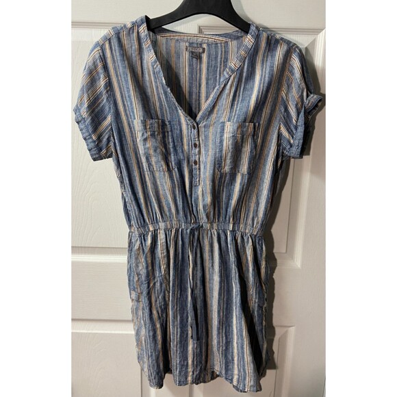 Falls Creek Dresses & Skirts - Falls Creek Linen Blend Jumper Dress Striped Pockets Waist Tie Womens XL